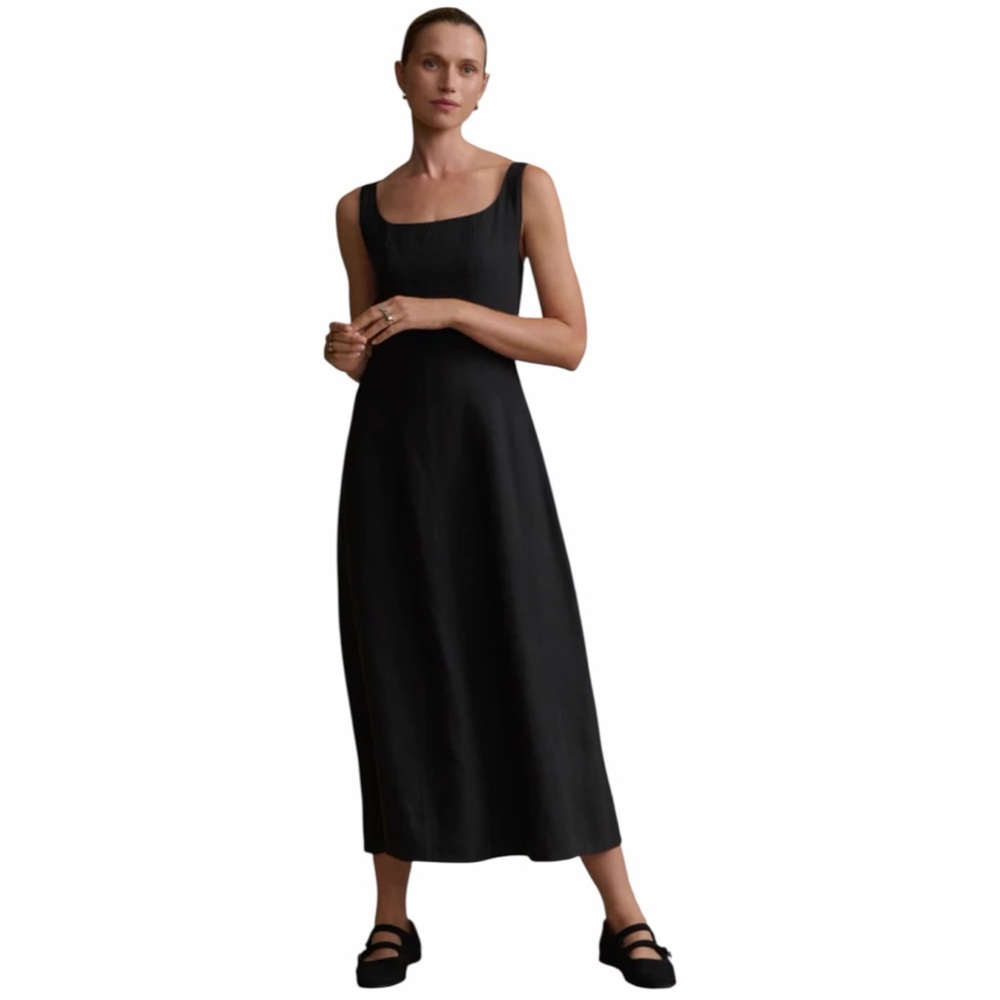 NWT Jenni Kayne Kinney Dress in Black Size Large 100% Linen Midi Length - Picture 1 of 12